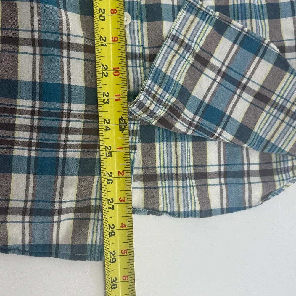 J.Crew Mens Slim Indian Madras Plaid Button Down Shirt Blue Brown G0784 Size M